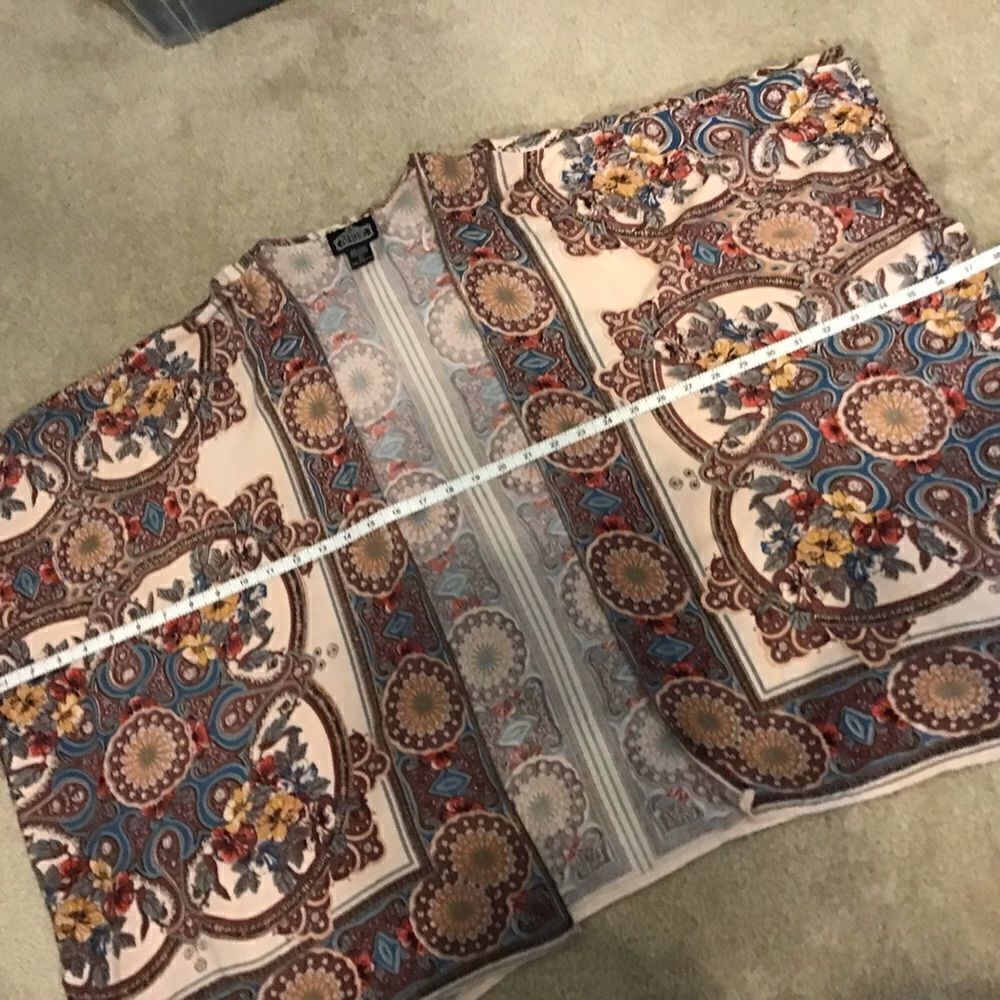 Angie Paisley Boho Kimono Open Front Floral Medallion Fall Duster Shrug Large - Picture 6 of 9